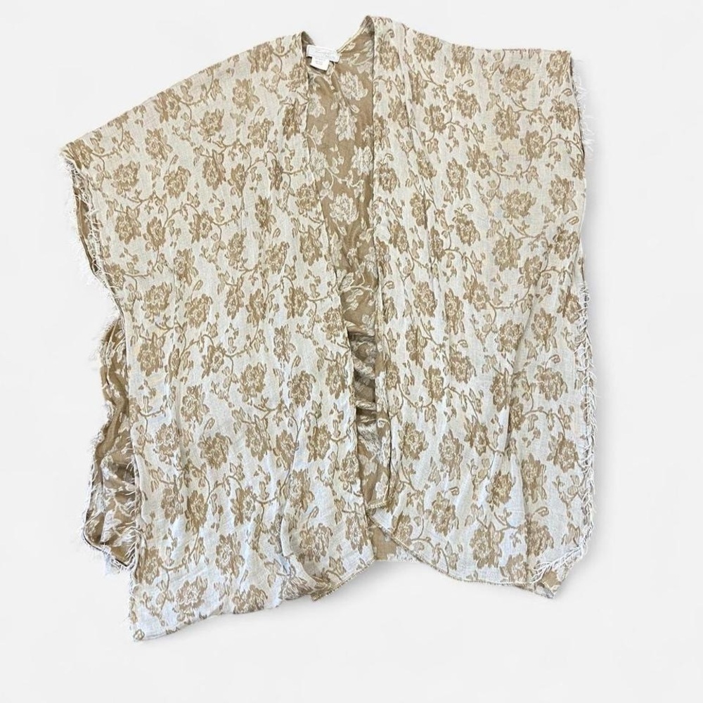 Zighilli Beige and Tan Floral Scarf Poncho